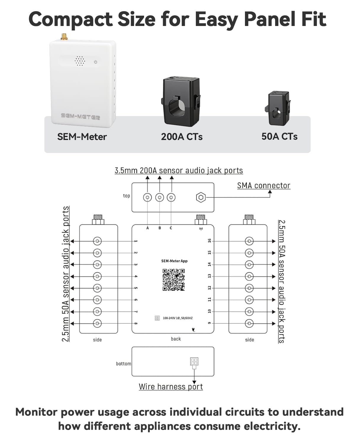 Smart Home Energy Monitor with 16 50A Circuit Level Sensors W457