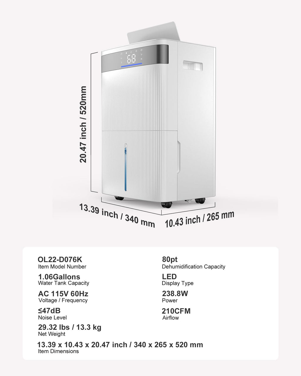 80 Pints Dehumidifier with Drain Hose A2846