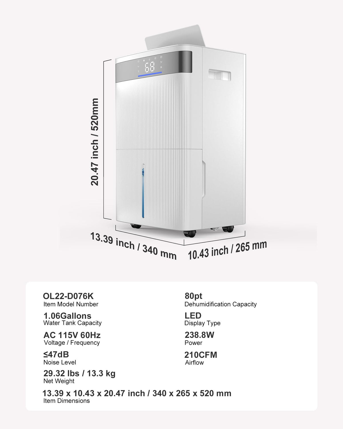 80 Pints Dehumidifier with Drain Hose A2846