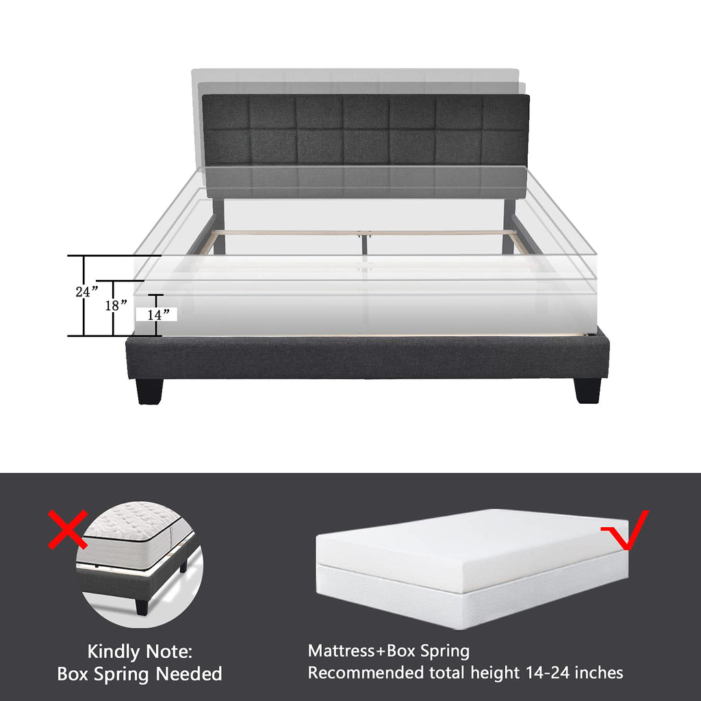 Queen Size Panel Bed Frame Dark Grey O881624