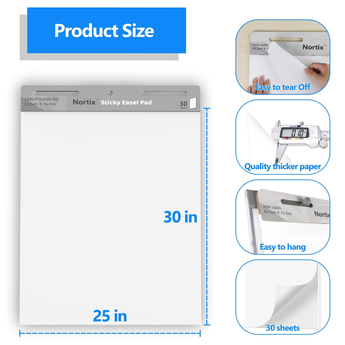 Flip Chart Paper, Sticky Easel Pads, 25 x 30 inch, 30 Sheets/Pad, 3 Pads J70824