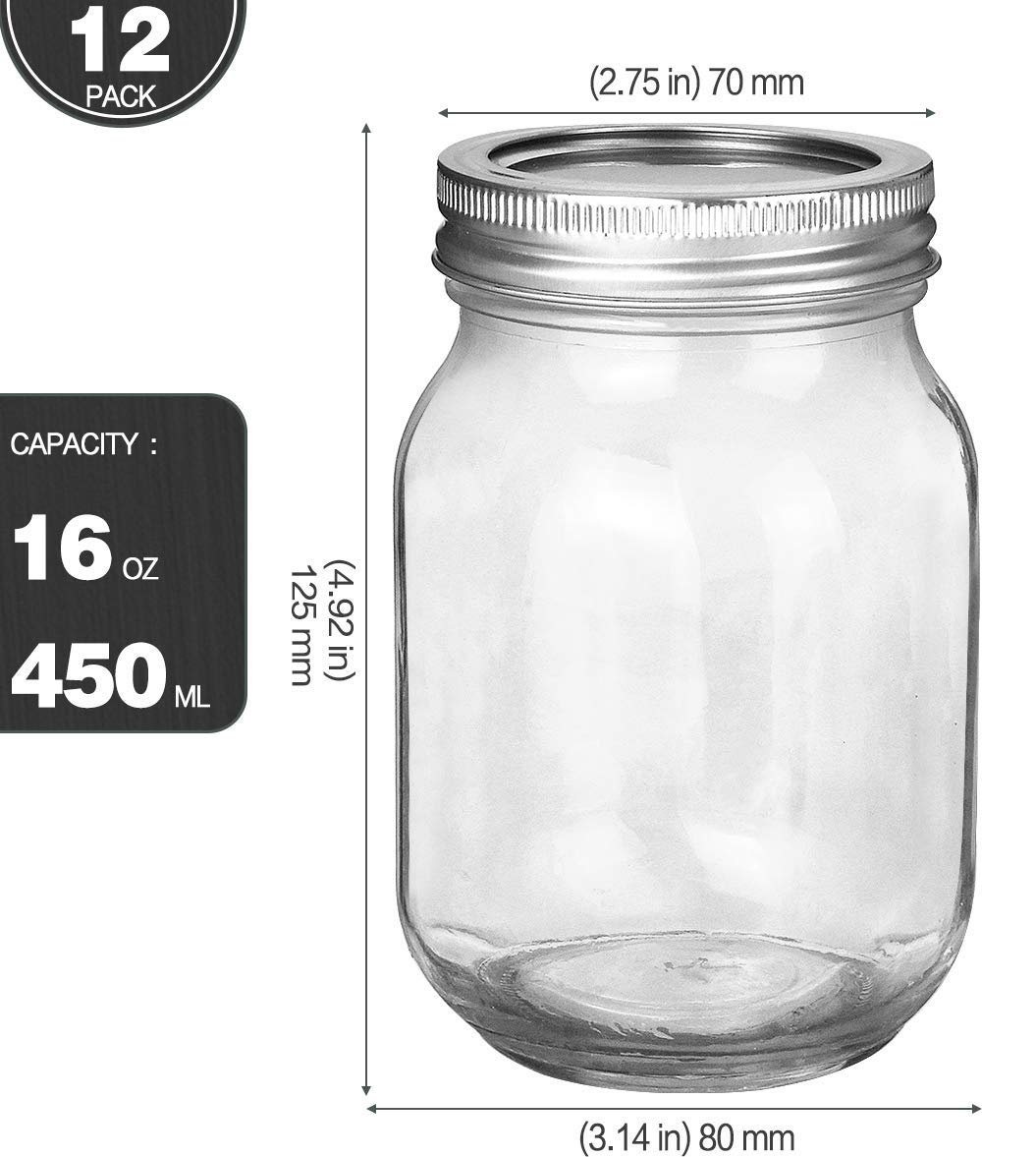16oz Regular Mouth Mason Jars 12 Pack J66838