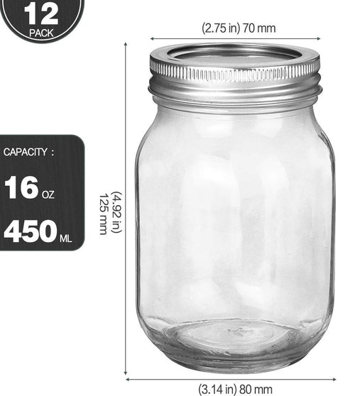 16oz Regular Mouth Mason Jars 12 Pack J66838