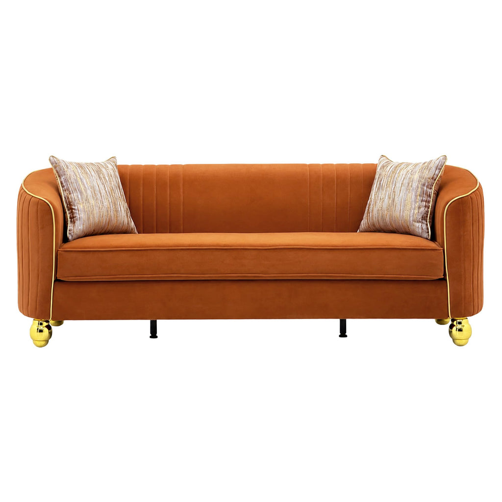 Velvet Modern Sofa Couch 3-Seater Deep Seat Sofa, Orange Y68590