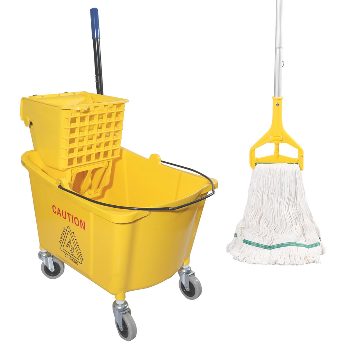Commercial Mop Bucket with Side Press Wringer on Wheels F68756