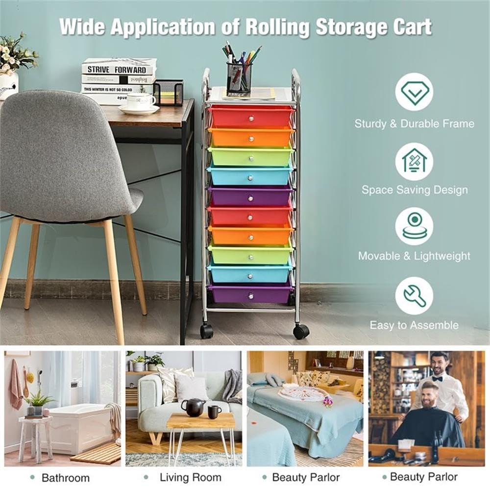 10 Drawer Rolling Storage Cart with Lockable Casters R693
