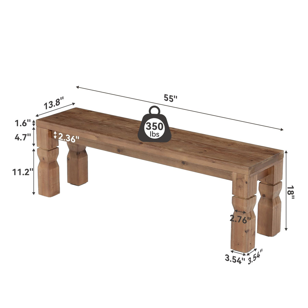 Solid Wood Bench 55-Inch Long Rustic Brown H576