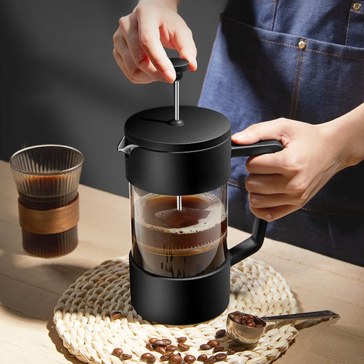 French Press Coffee Maker with 3-level Filter System, Stainless Steel, Borosilicate Glass, 1000ml N810