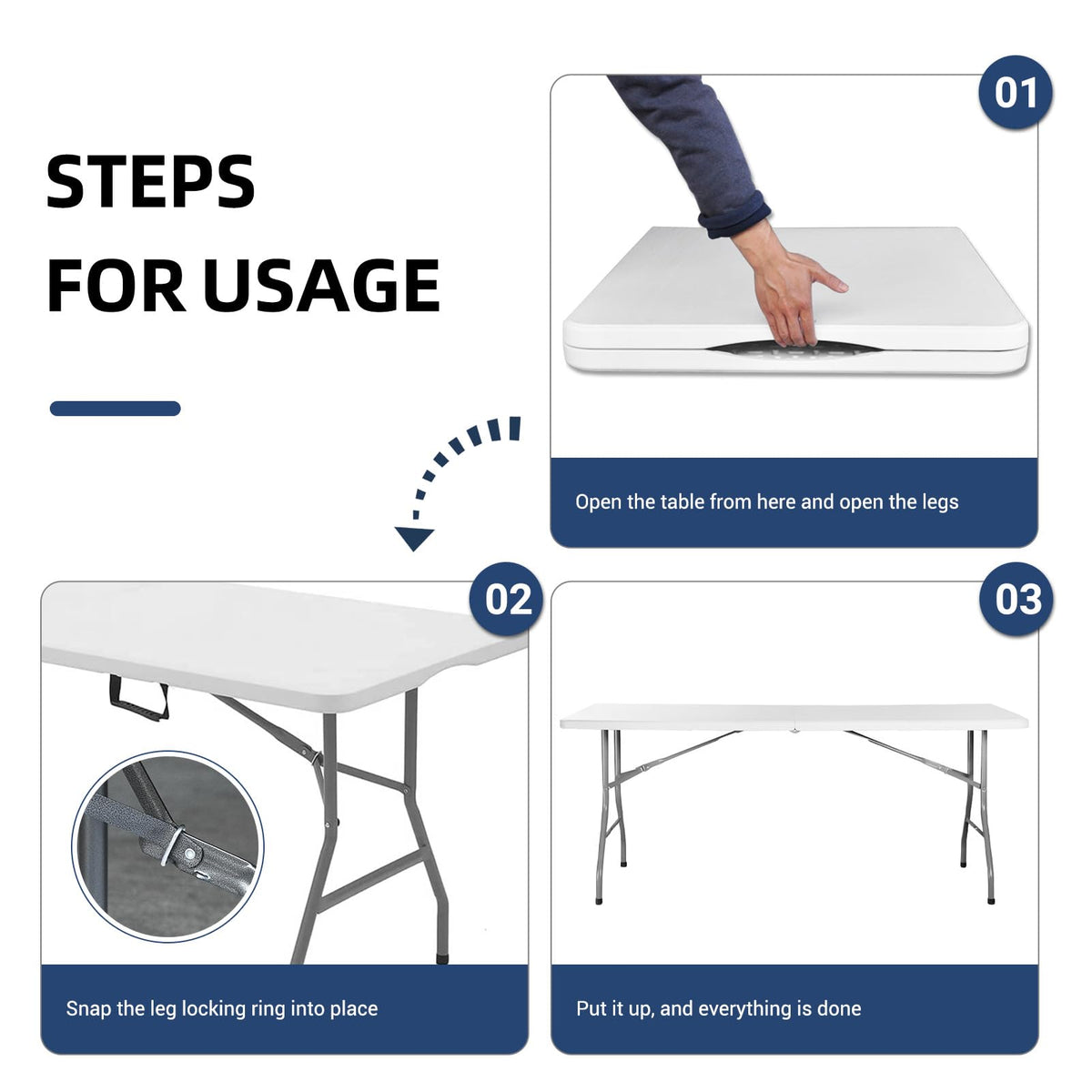 6ft Heavy Duty Foldable Plastic Table with Carrying Handle R825