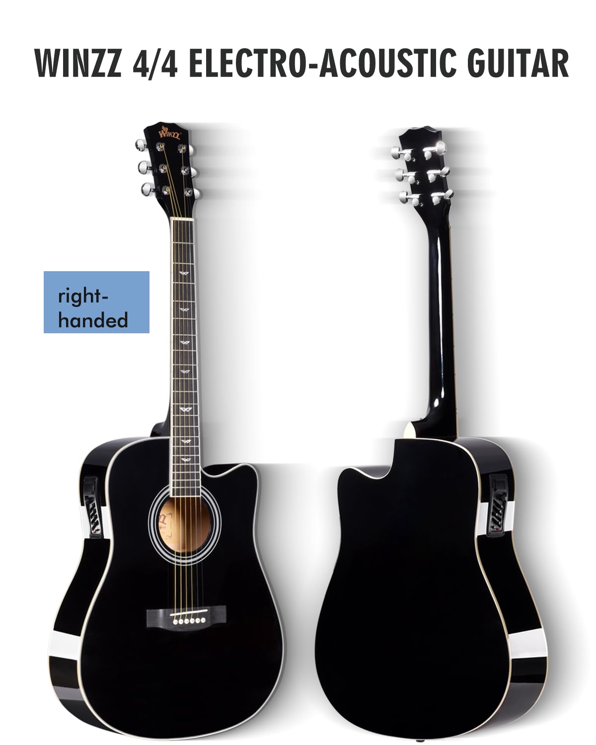 Glossy Black 4/4 Full Size 6 Steel-String Acoustic-Electric Guitar Z807