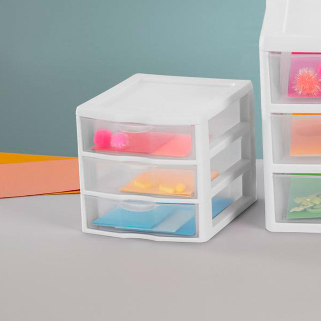White Plastic 3 Drawer Desktop Storage Unit W267