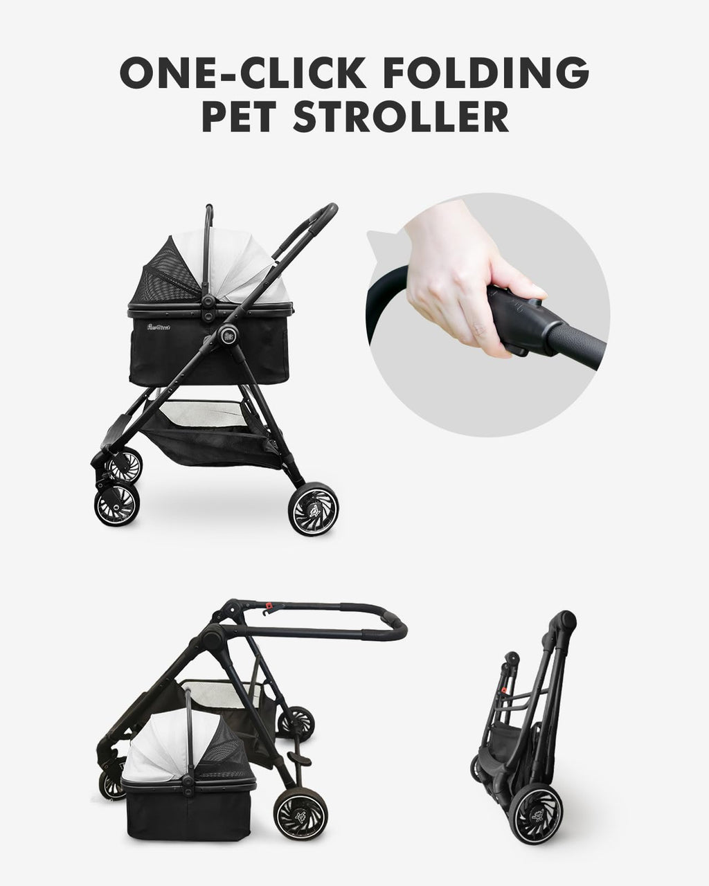 Black Foldable Pet Stroller with Detachable Carrier W51066