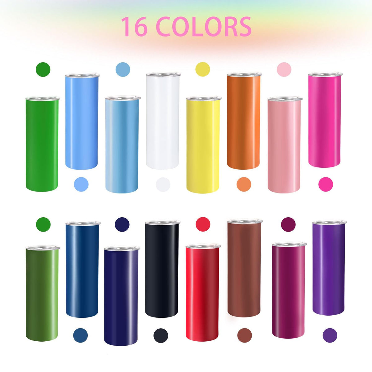 16 Pack 20oz Stainless Steel Insulated Tumblers with Lid and Straw E62256
