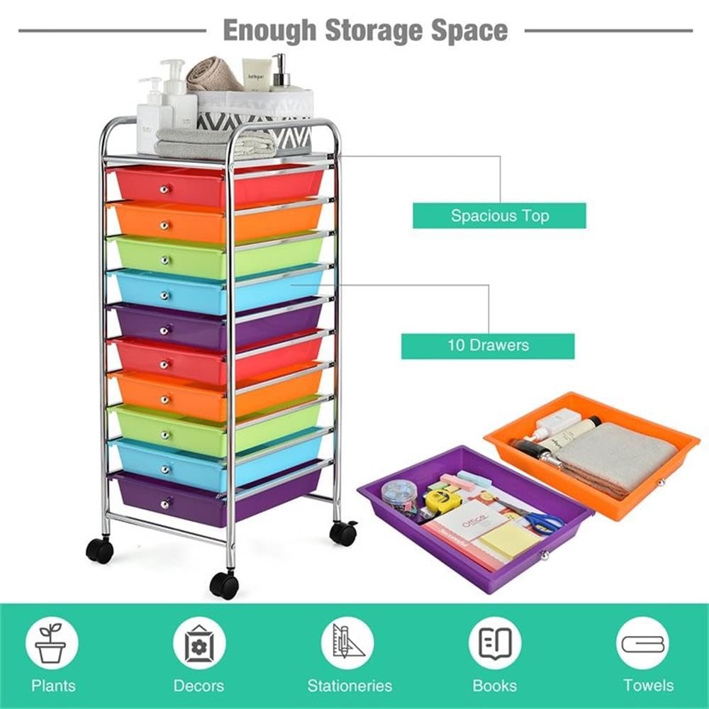 10 Drawer Rolling Storage Cart with Lockable Casters R693