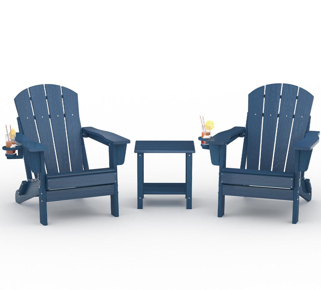 HDPE Folding Adirondack Chair Set of 2 with Side Table, Navy Blue N16216
