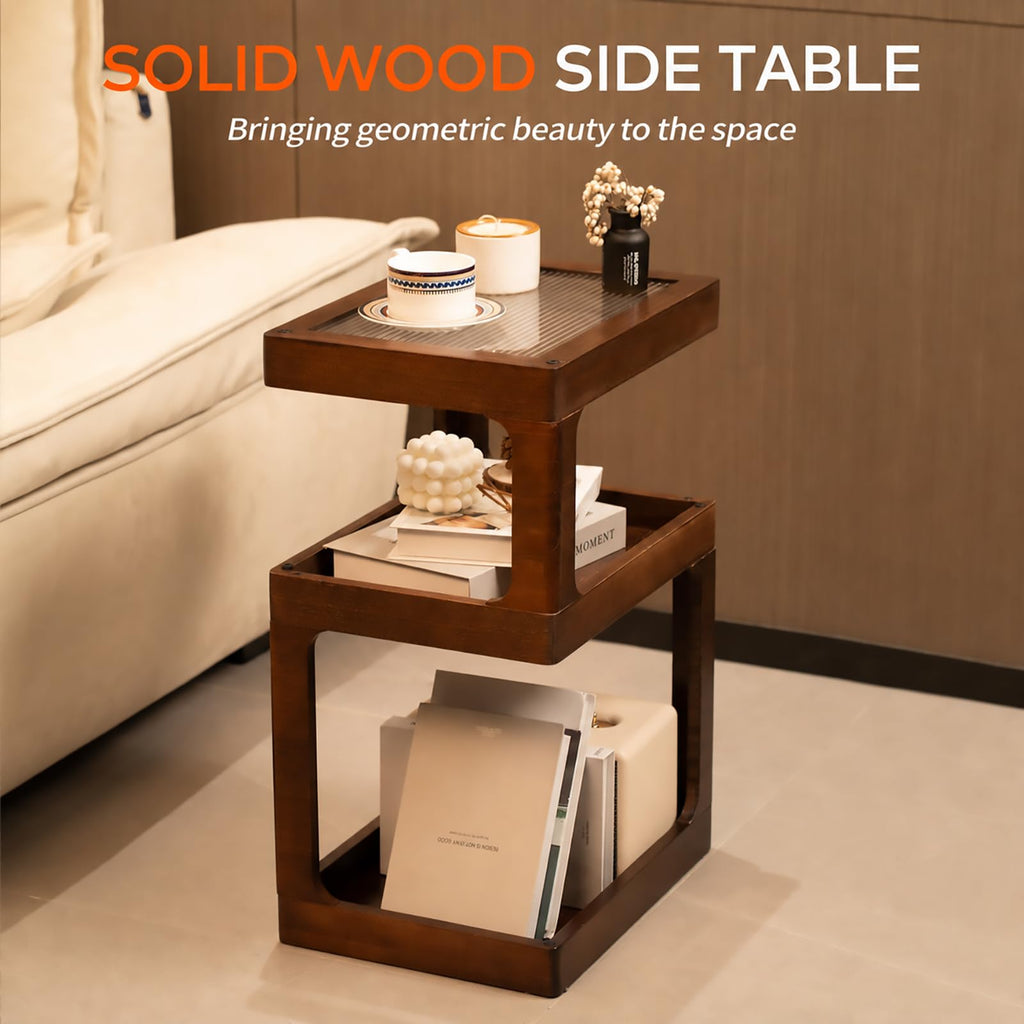 Solid Wood 3 Tier Brown Side Table D676435