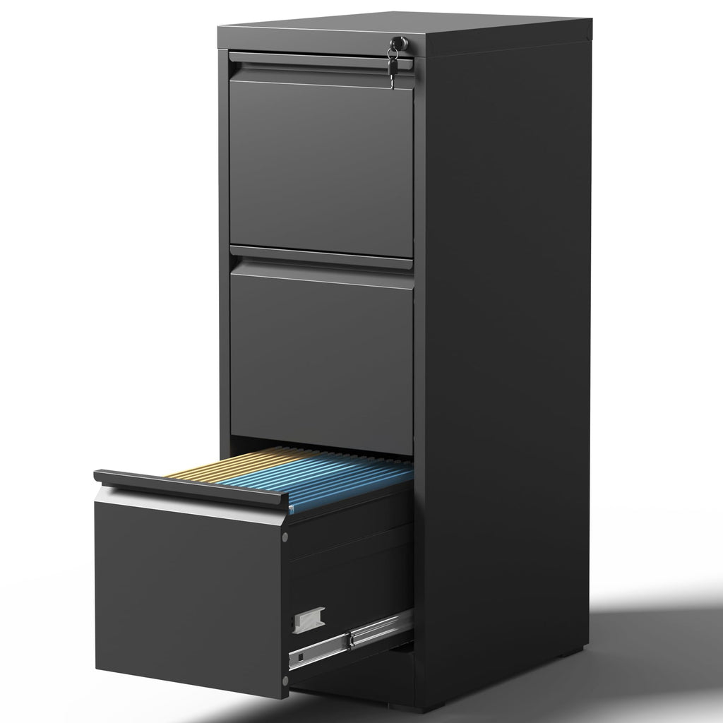 Black 3 Drawer Metal File Cabinet Q349
