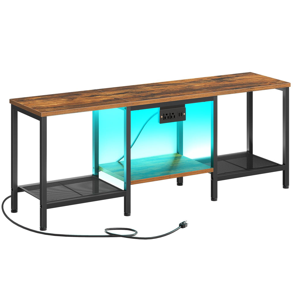 Rustic Brown and Black TV Stand with Charging Station P329592