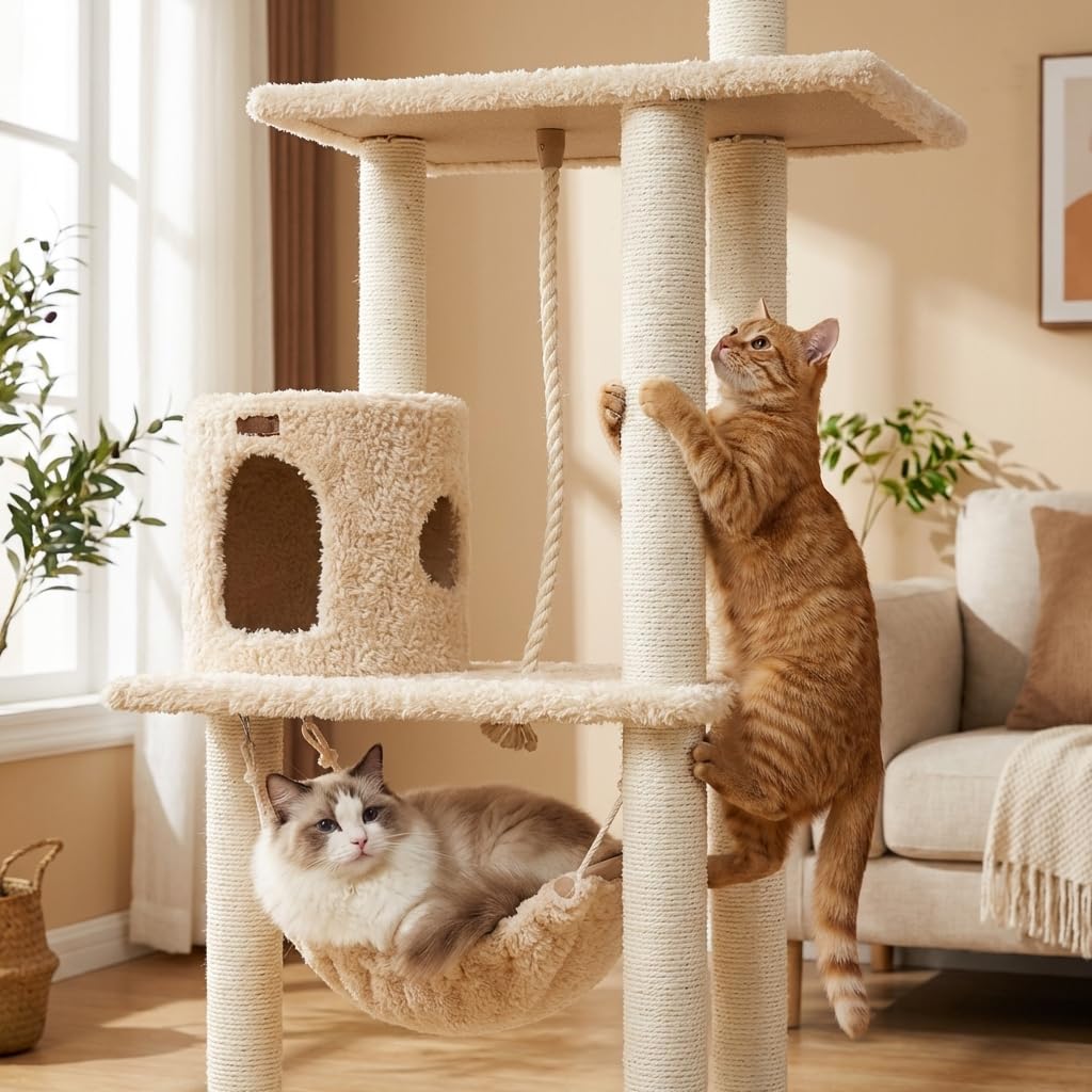 70 Inch Beige Cat Tree Tower I5850