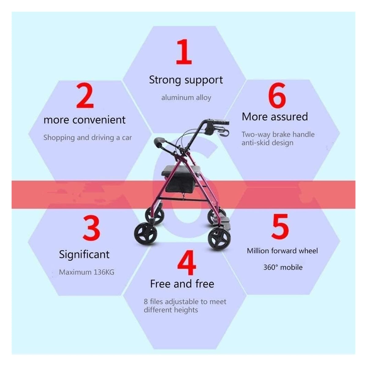 Folding Aluminum Rollator Walker with Seat A79491