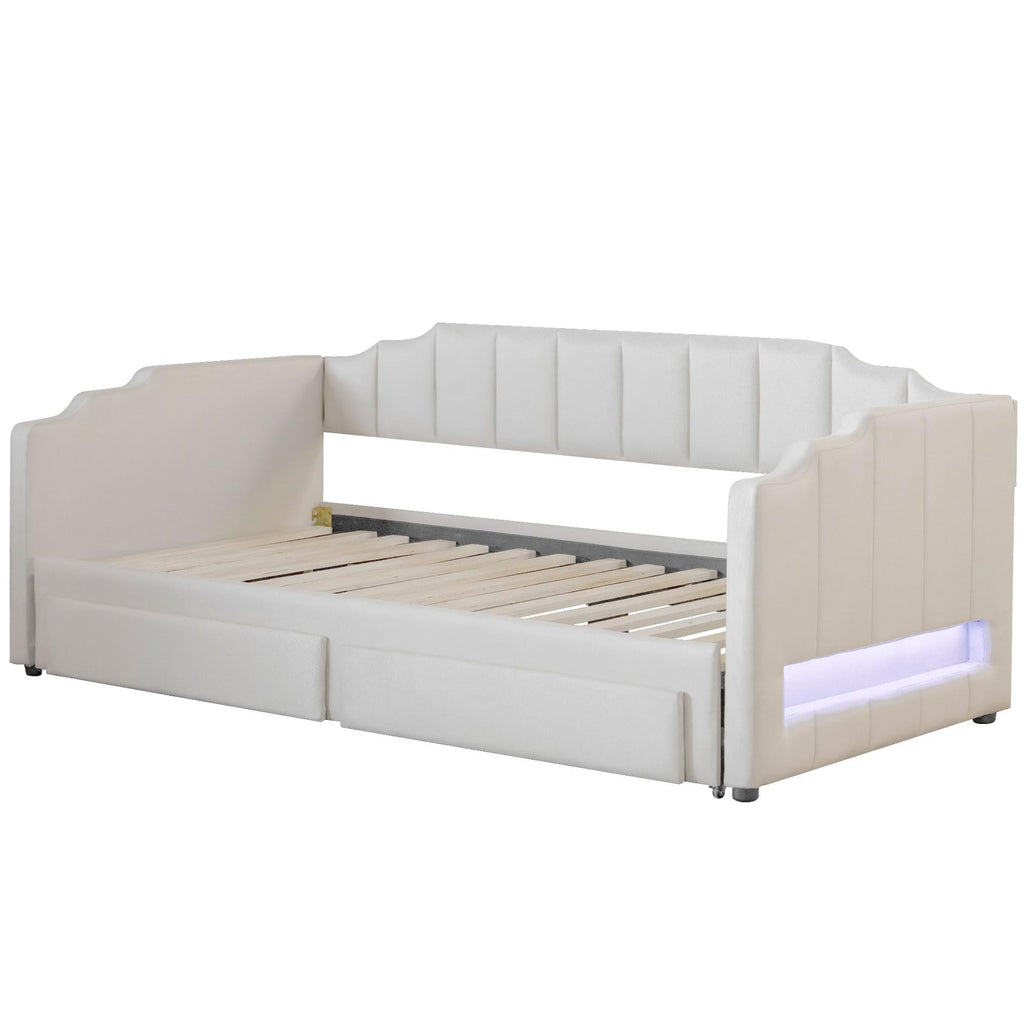 Twin XL to King Extendable Upholstered Daybed Frame with 2 Storage Drawers Y43329