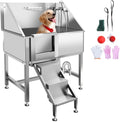 38" Stainless Steel Dog Grooming Tub with Anti-Slip Stairs T780083