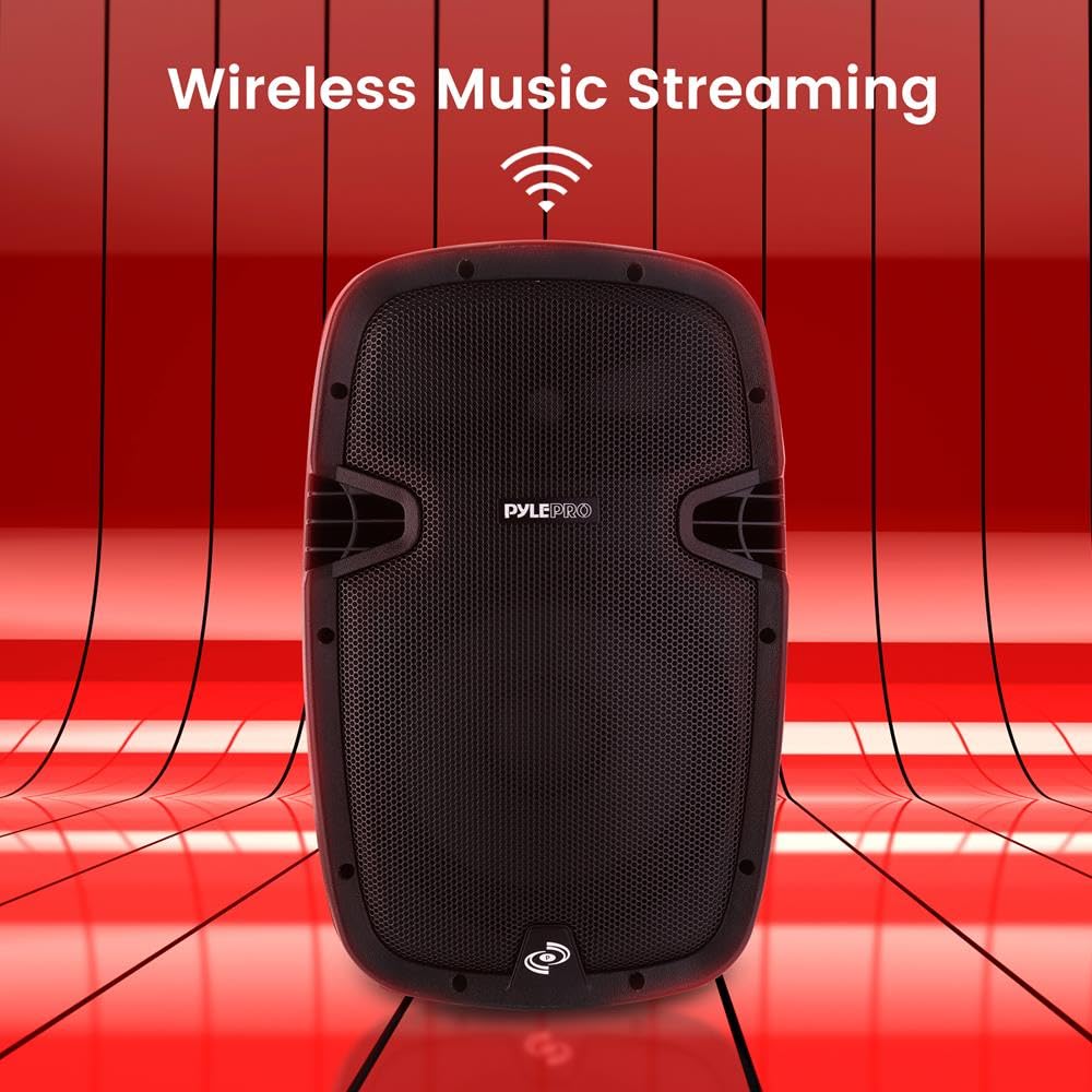 1000W Bluetooth PA System Speakers with 10 Inch Subwoofer and USB, Black Q86840