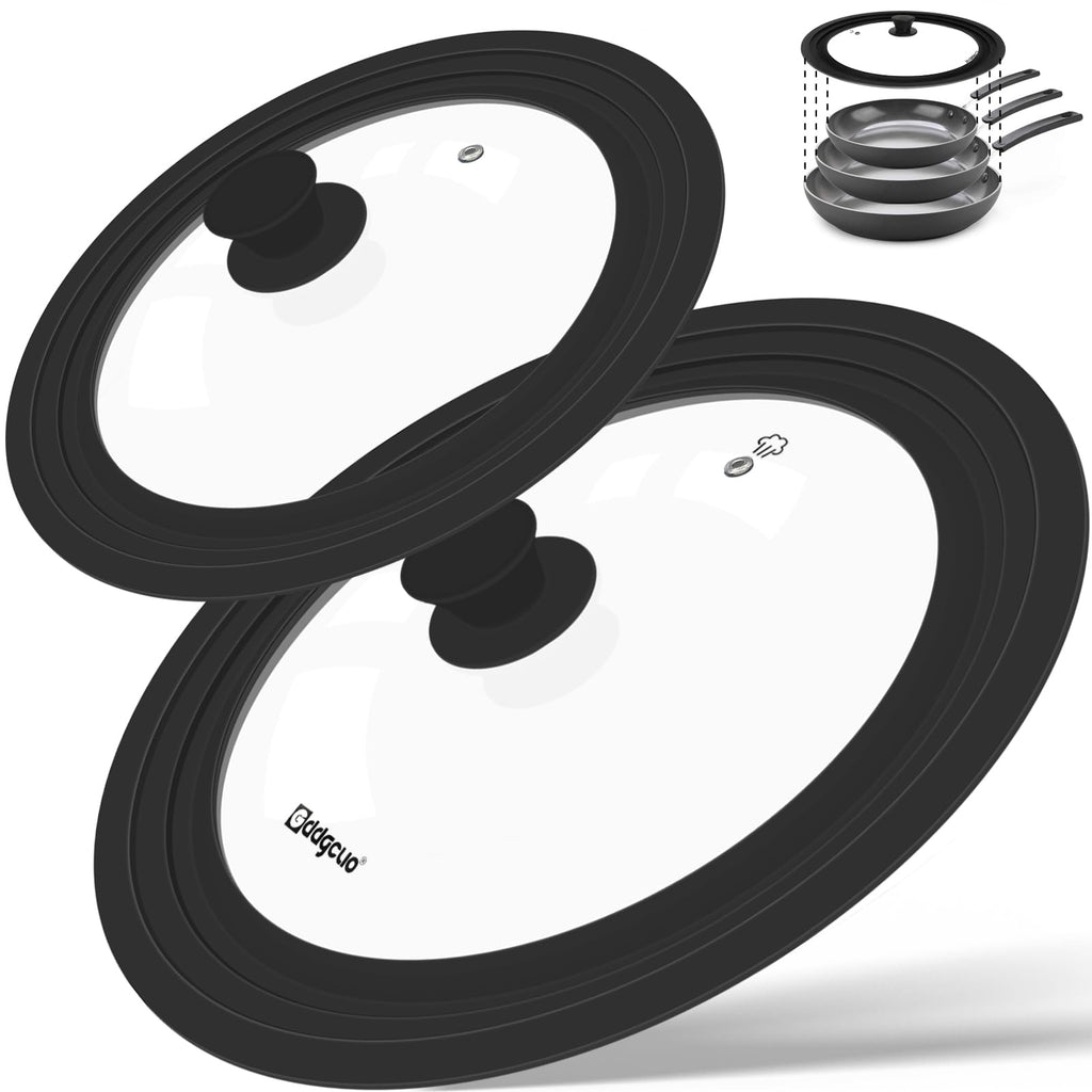 2 Pcs Universal Silicone Tempered Glass Pan Lids Dishwasher Safe X27185
