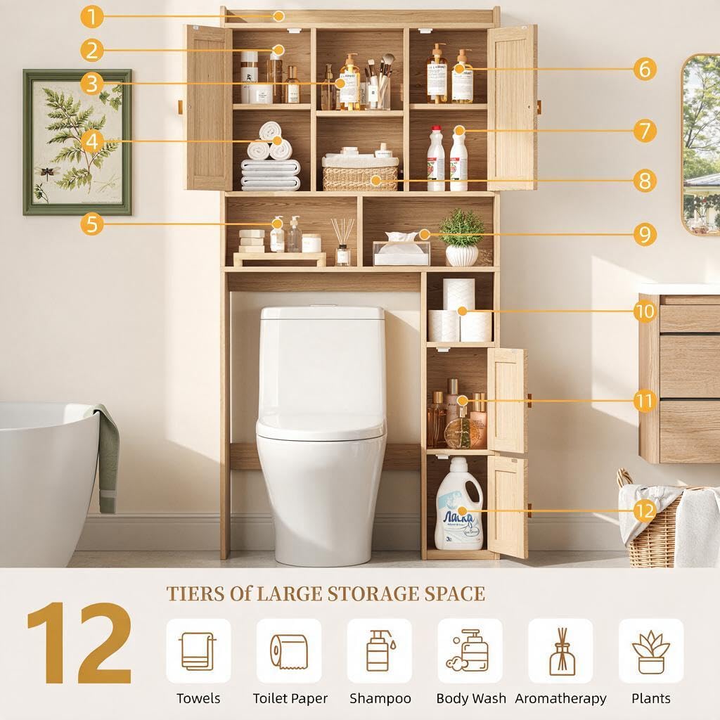 Over The Toilet Storage Cabinet with 4 Doors J267