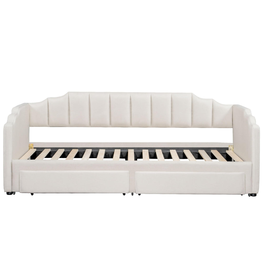 Twin XL to King Extendable Upholstered Daybed Frame with 2 Storage Drawers Y43329