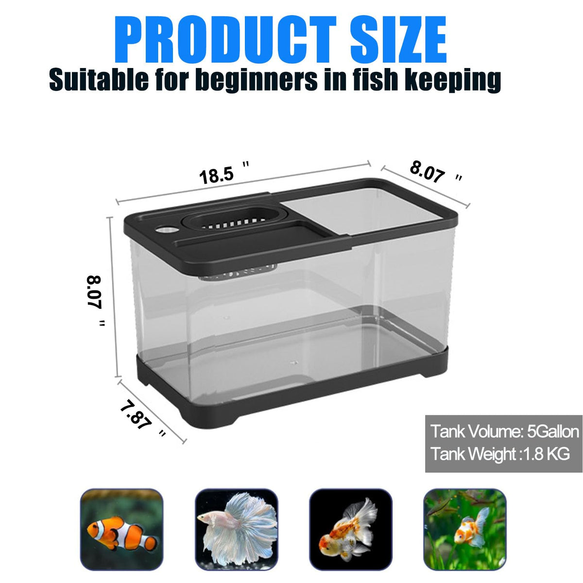5 Gallon Plastic Aquarium Starter Kit with Filter and LED Light F95900