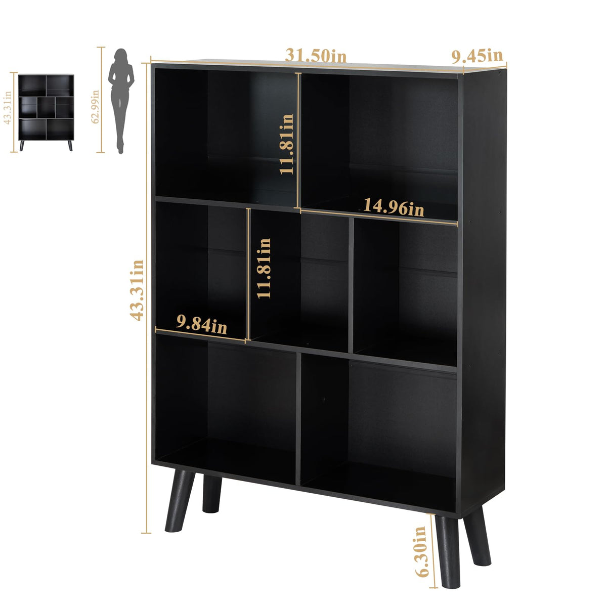 Black 3 Tier Wood Bookshelf P297