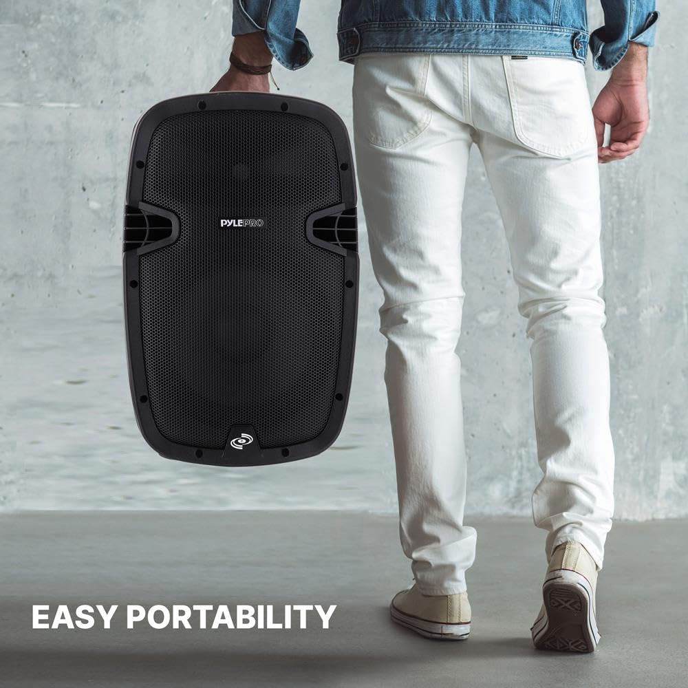 1000W Bluetooth PA System Speakers with 10 Inch Subwoofer and USB, Black Q86840
