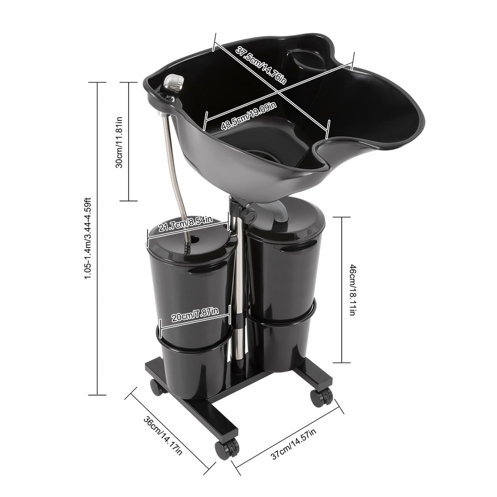 Portable Height and Angle Adjustable Shampoo Basin with 2 Water Buckets and 4 Wheels Q5115