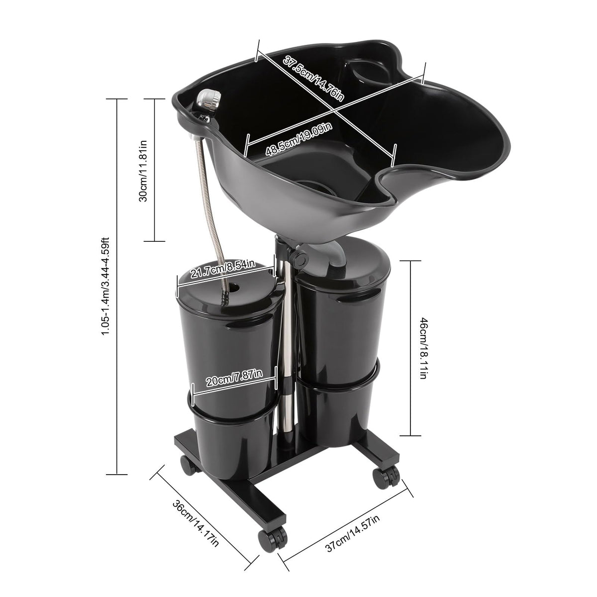 Portable Height and Angle Adjustable Shampoo Basin with 2 Water Buckets and 4 Wheels Q5115