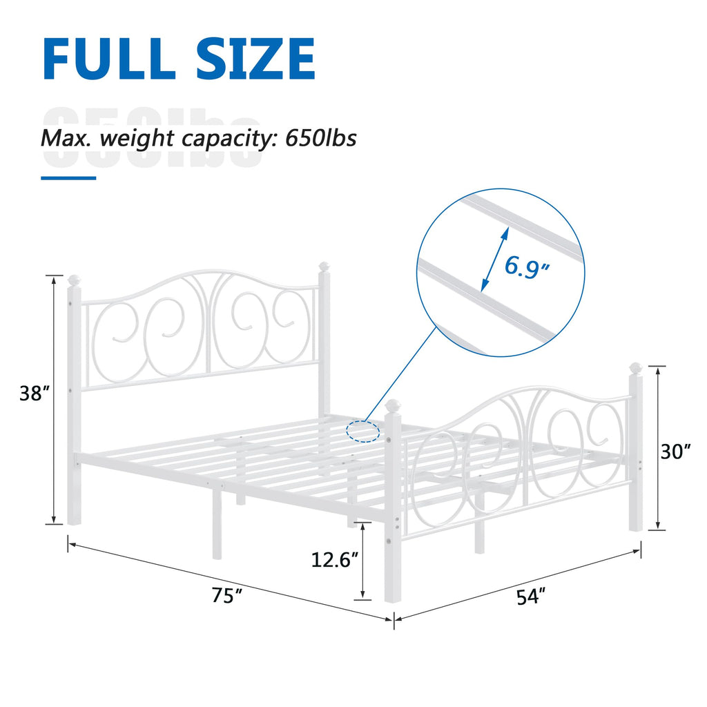 Full Size Pure White Metal Platform Bed Frame with Headboard and Footboard R6723