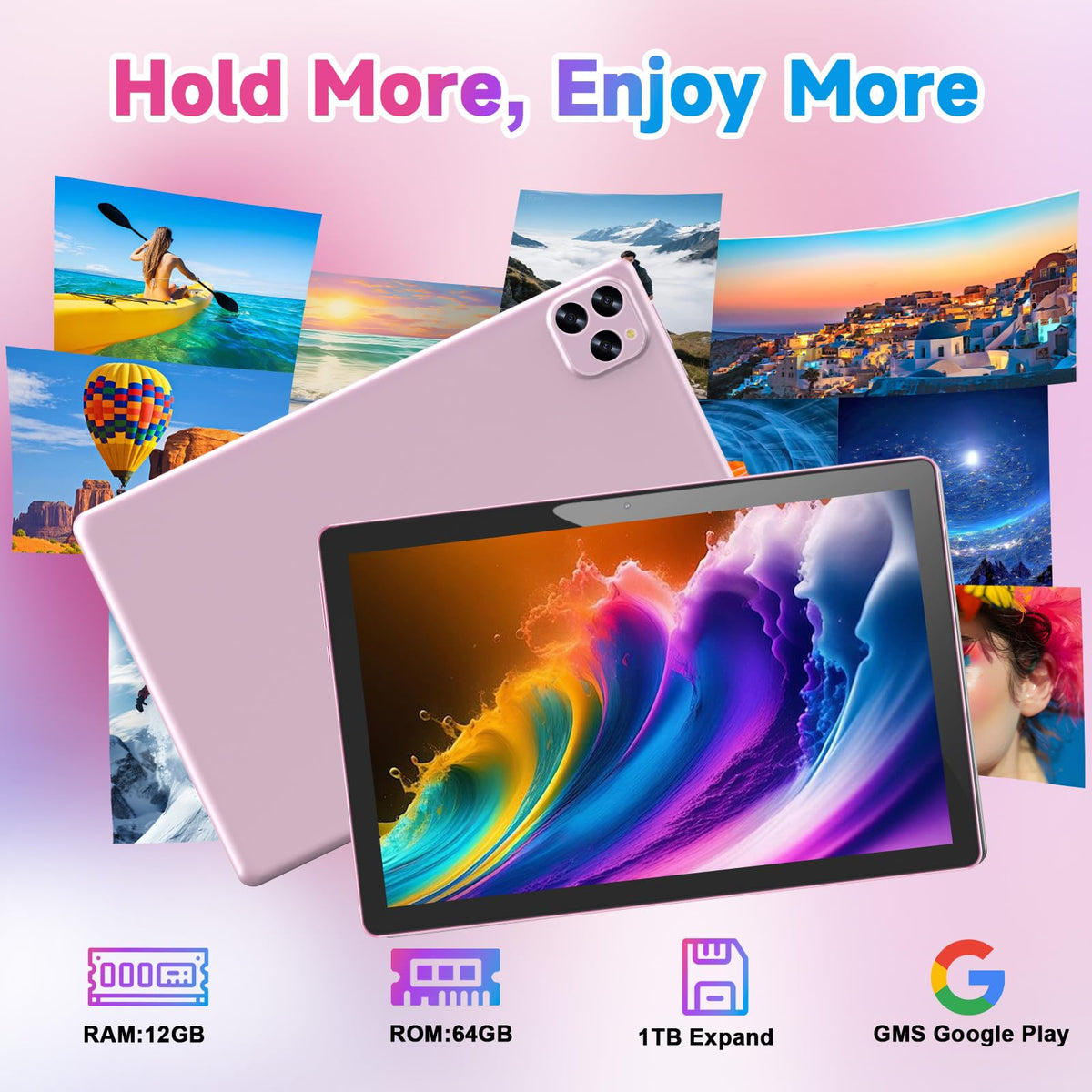 Android 16 10 Inch Tablet 12GB RAM 64GB ROM Pink D9895