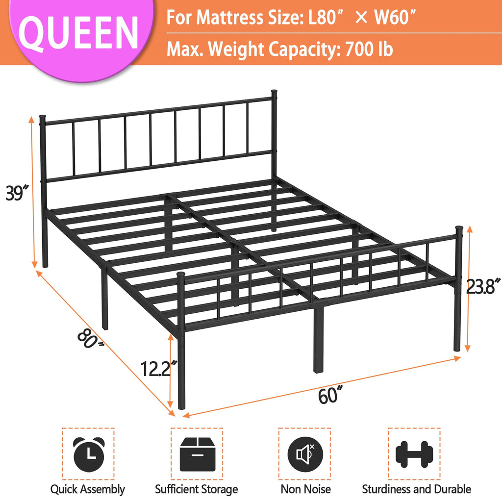 Queen Metal Bed Frame with Steel Slat Support M203820