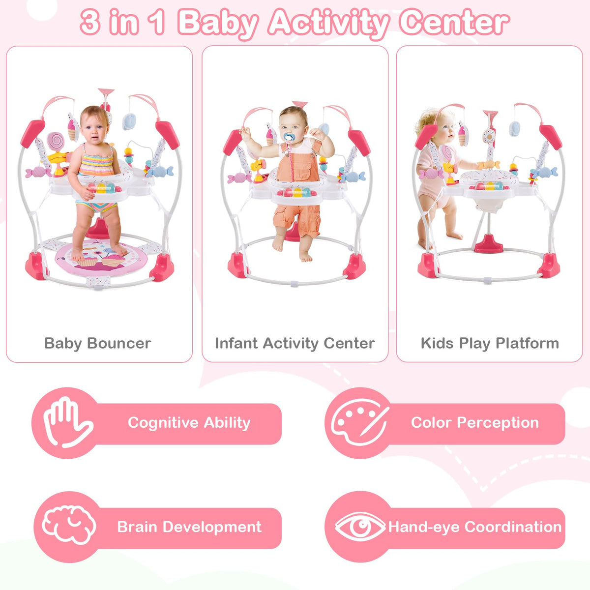 Pink Baby Bouncer Activity Center with Music Lights and Sounds C59243