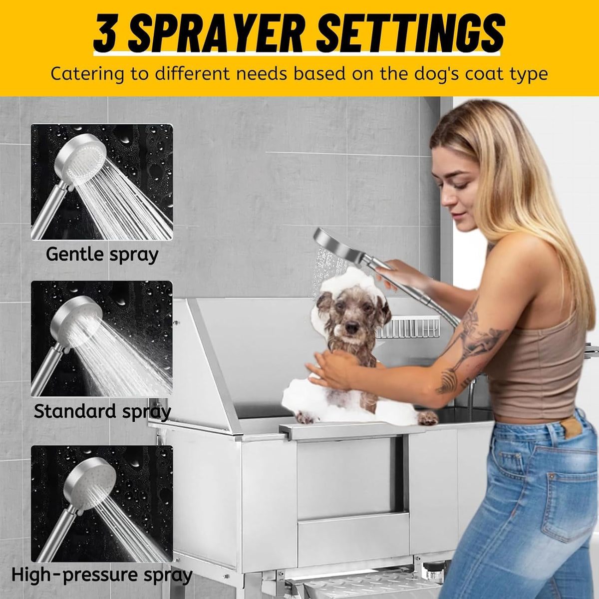 34" Stainless Steel Dog Grooming Tub with Stairs F976883