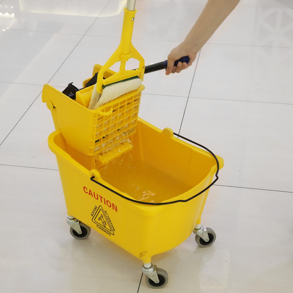 Commercial Mop Bucket with Side Press Wringer on Wheels F68756