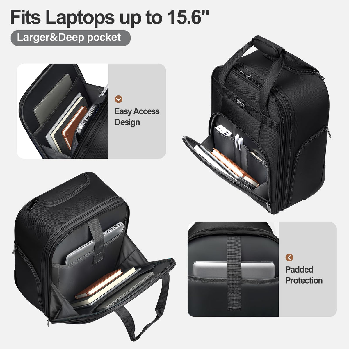 16-Inch Underseat Carry on Luggage with Wheels Black T3585