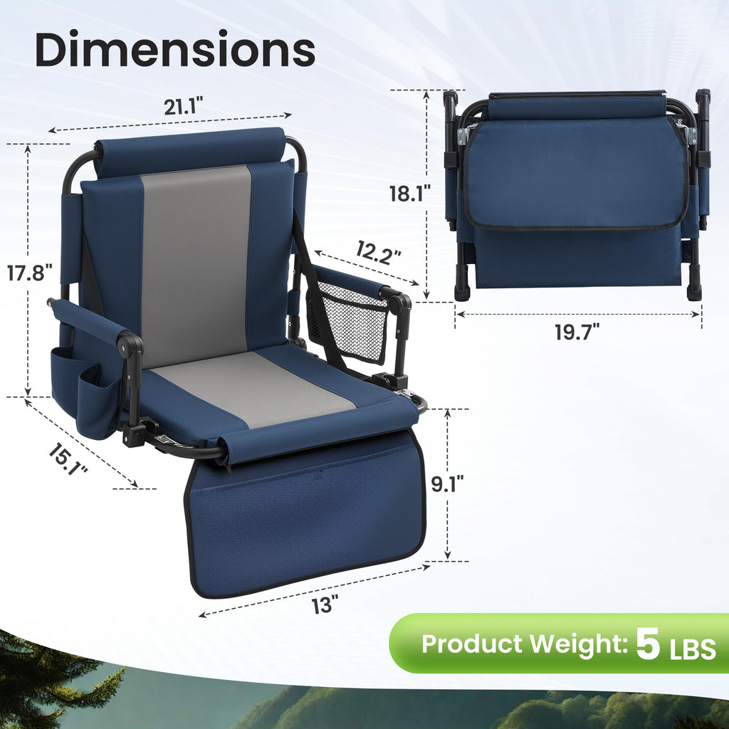 Portable Foldable Bleacher Chair with Cup Holders Blue H38776