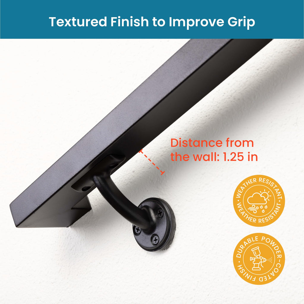 Aluminum Handrail Kit with Wall Mount Brackets, Black Textured, 3' Length R664295