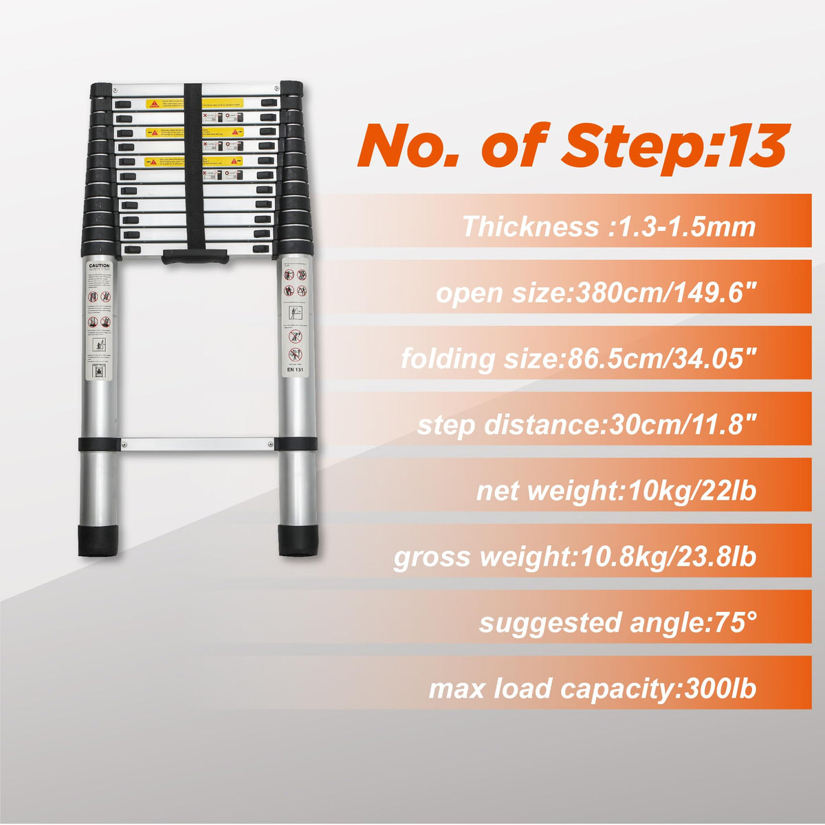 16.5FT Aluminum Telescoping Ladder, 300LB Capacity U2777