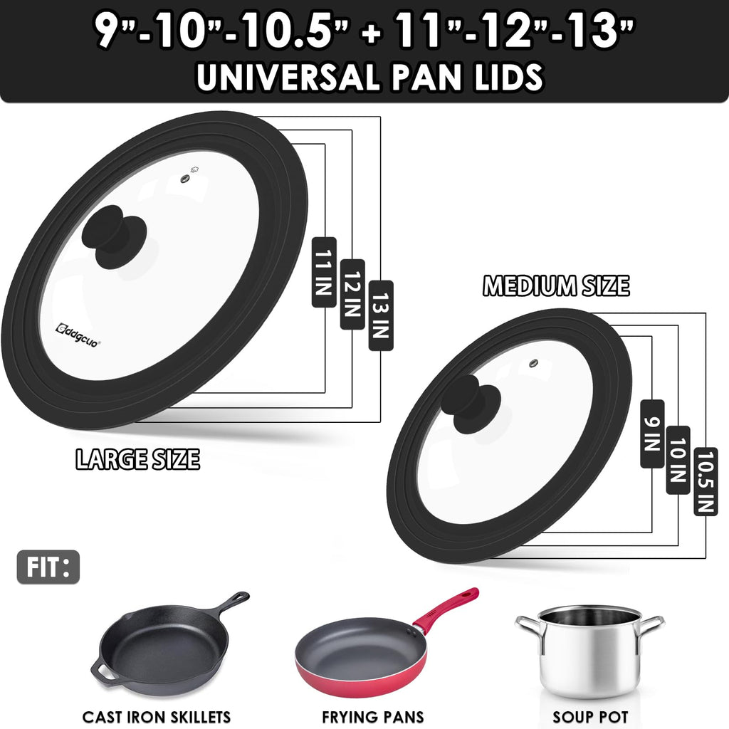 2 Pcs Universal Silicone Tempered Glass Pan Lids Dishwasher Safe X27185