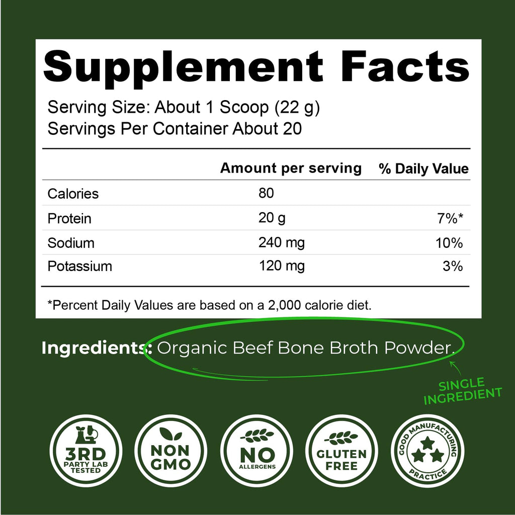 Organic Grass Fed Beef Bone Broth Protein Powder 16oz D645