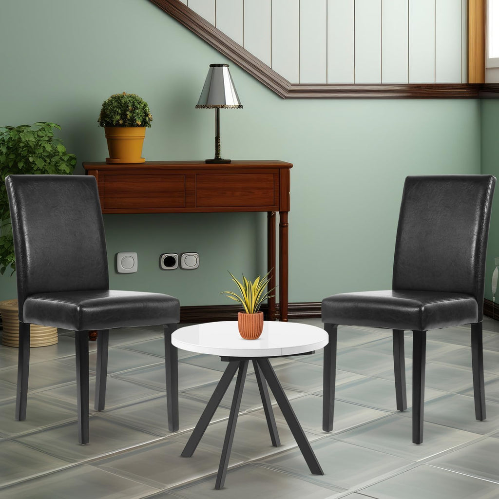 Black Set of 4 PU Leather Upholstered Dining Chairs with Solid Wood Legs O114555