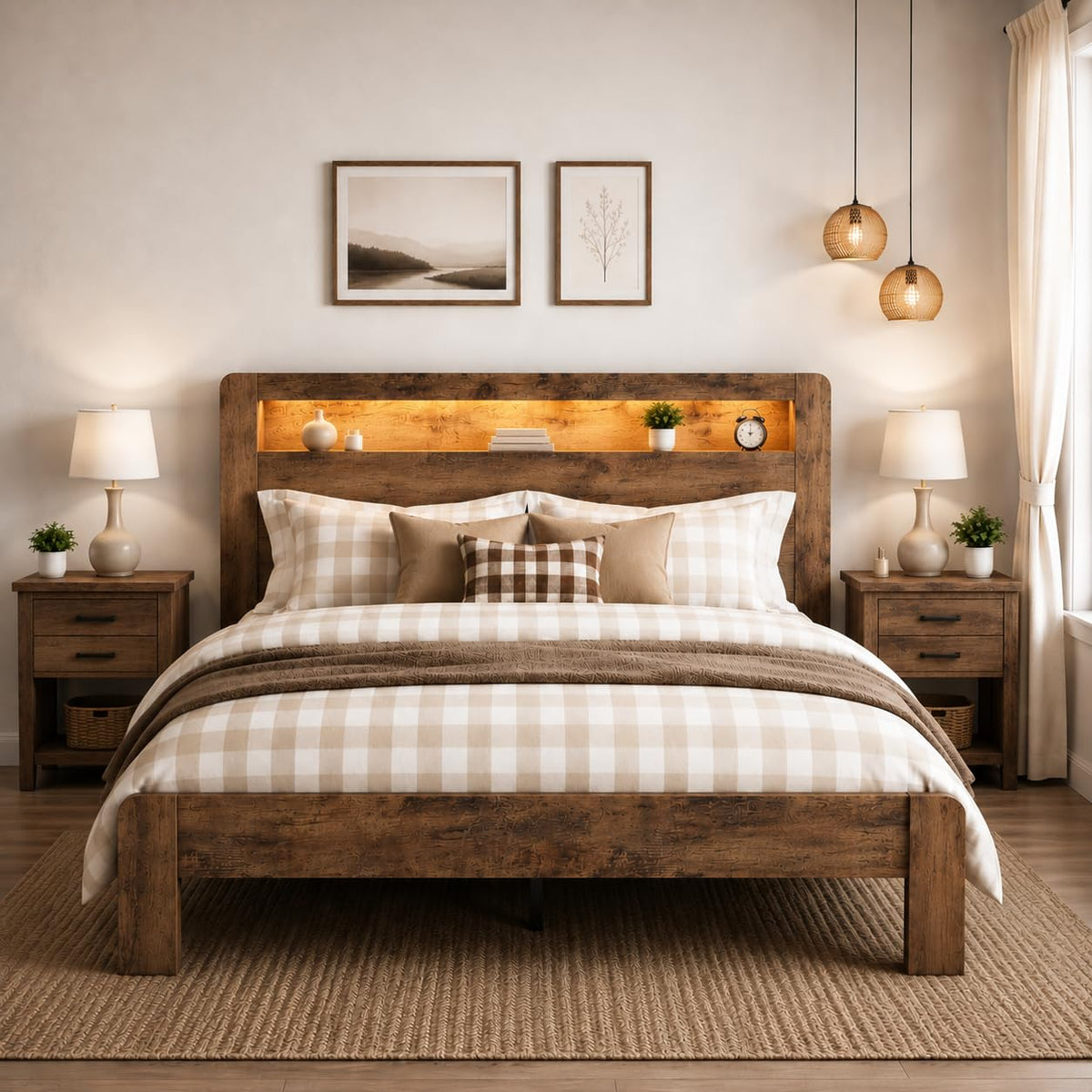 Queen Bed Frame with Wooden Headboard U274901