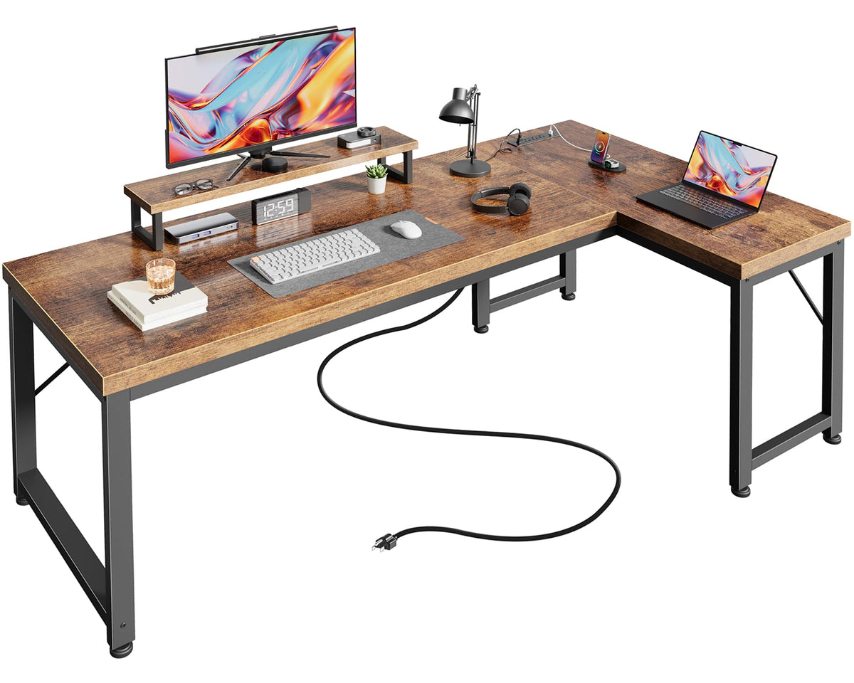 53" L Shaped Computer Desk with Outlets L5220